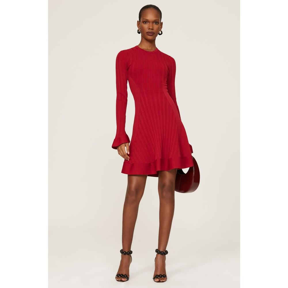 Red Knit Long-Sleeve Mini Dress - Brand - Picture 2 of 14